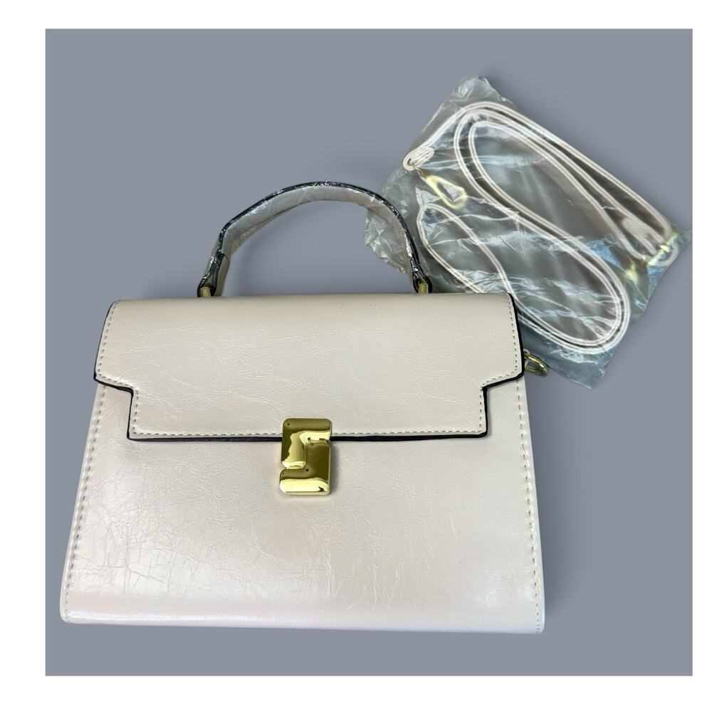 Jovanni Top Handle Handbag Cream Structured Satchel Gold Hardware Flap Purse New